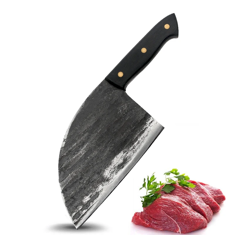 Handmade Forged Chef Knife Clad Steel Forged Chinese Cleaver Kitchen Knives Butcher Knife with Leather Sheath