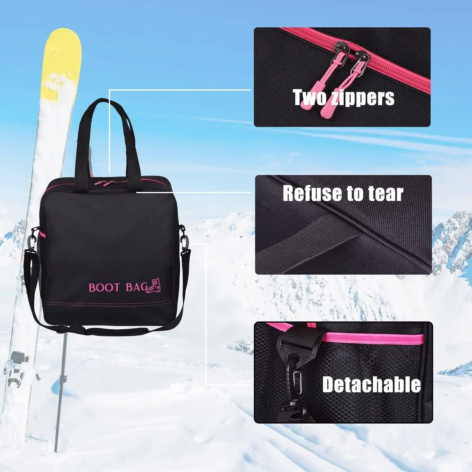 600D Water-Resistant Polyester Size Adjustable Padded Two-Piece Store Transport Portable Ski and Boot Bag Combo with Best Price