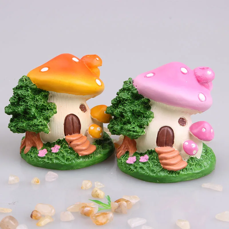 DIY Micro Landscape Colorful Mushroom House Ornament Resin Garden Miniature Statue For Patio Yard Decorations