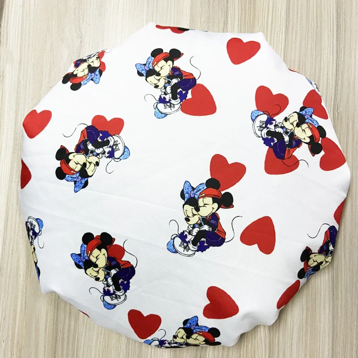 HX2107 Sample Free Double Layer Satin Silk Hair Bady Sleeping Cap Pink Inner Designer Anime Mouse Cartoon Characters Kids Bonnet