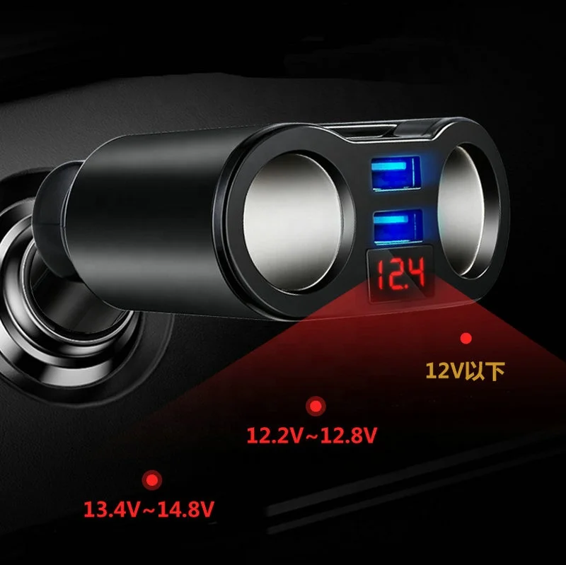 2022 Hot Sell 15W Power Quick Charging Car Charger Cigarette Lighter Multiple Port Car Charger With LED Dual USB Display