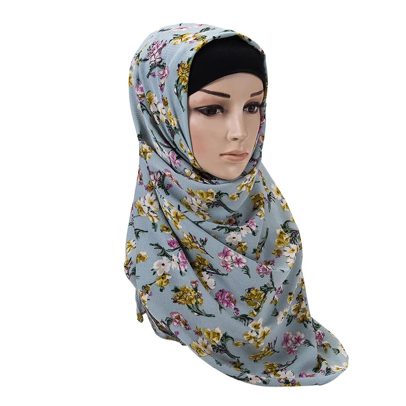 Wholesale Thick Malaysia Muslim Scarf Women Hijab Islamic Headscarf Shawl Turkish Flower Printed Chiffon Floral Hijab