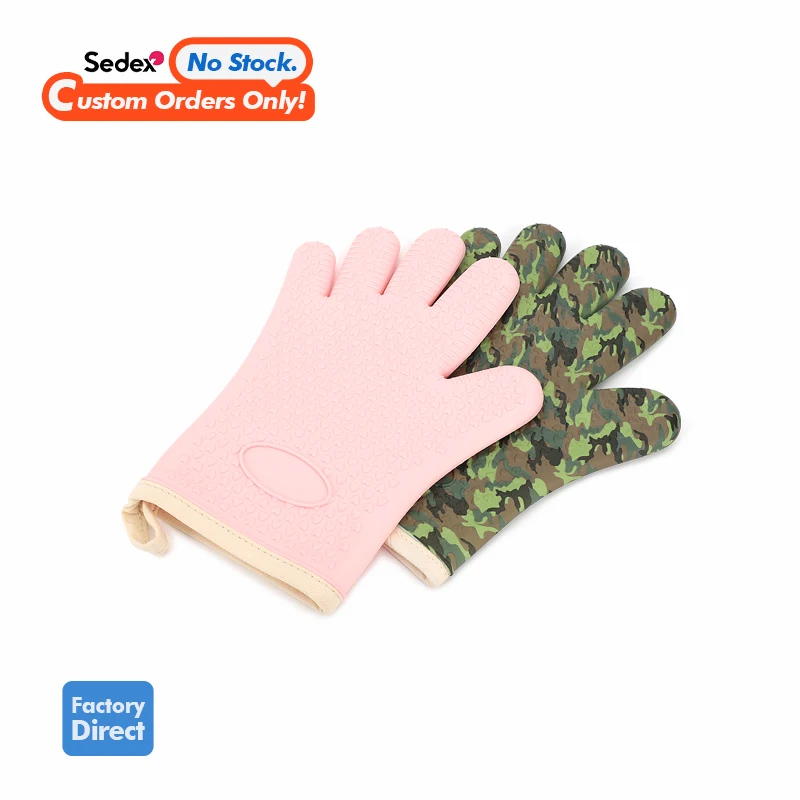 Customizable Kitchenaid Ribbed Soft Silicone Oven Mitt Set Kitchen Bakery Oven Gloves Custom Fingers Silicone Glove