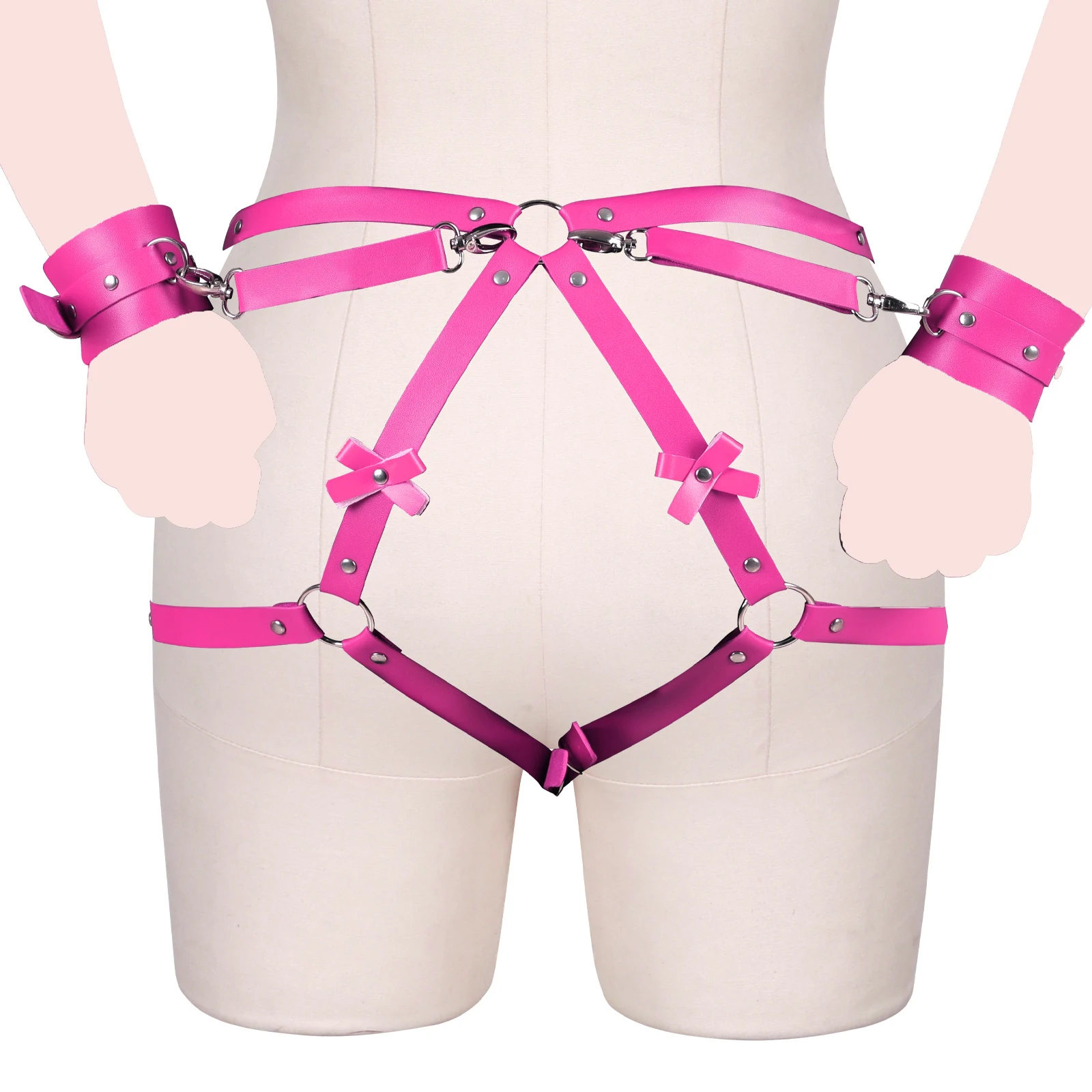 Woman Bondage Harness Tools Couples Handcuffs Buttocks Leather Bow Garter Belt BDSM Bondage Erotic Accessories Belt