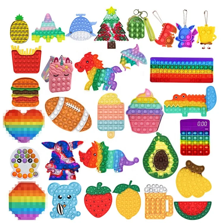 Wholesale Push Bubble Fidget Sensory Toy Rainbow Stress Relief Silicone Fidget Toys Set