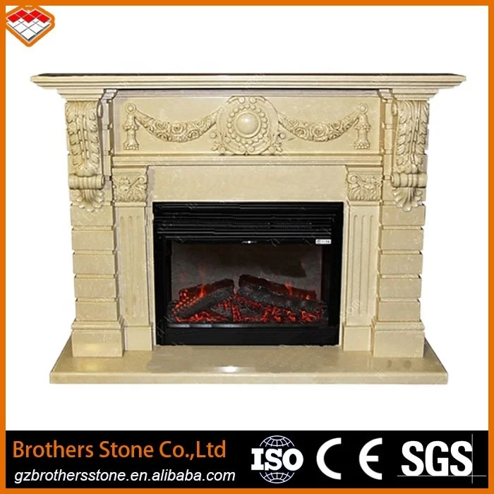 Guangzhou Stone Supplier Beige White Marble Fireplace Surround Mantel Modern Insert for Indoor Freestanding Installation