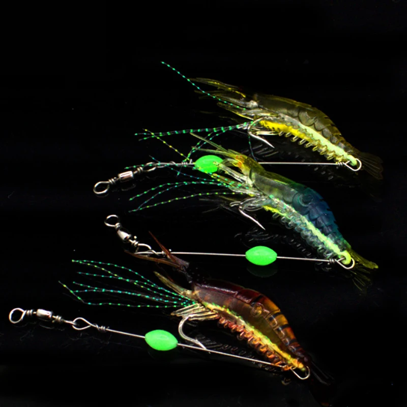Jetshark Realistic Artificial Soft 8cm 5.4g Shrimp Lure Hook with Leader Cord Trace Luminous Predator Fishing Baits