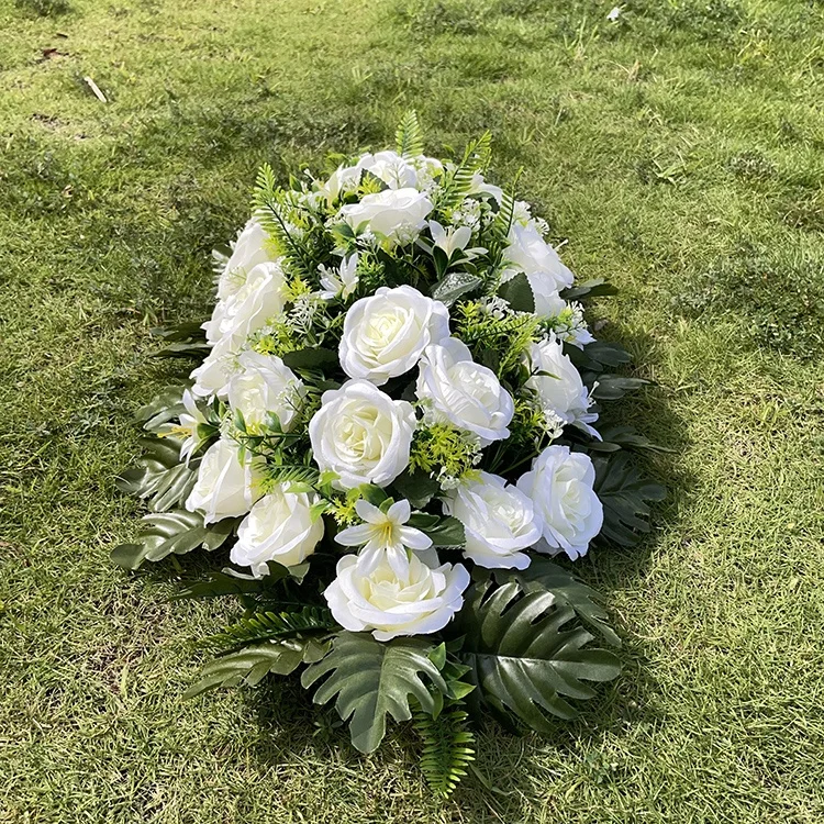 LC0002 Wholesale Low Price White Rose Wildflowers Plant Decoration Silk Artificial Cemetery Funeral Flowers