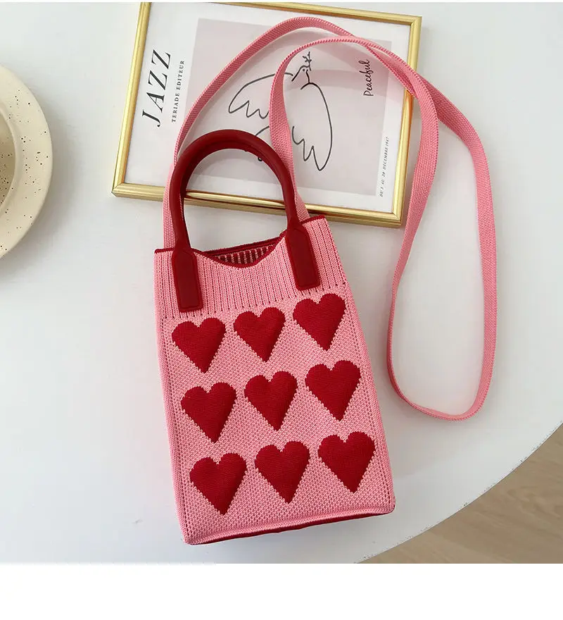 Wholesales Fashion Crochet Phone Sling Handbag Knit Woven Women Candy Cute Colors Quilted Phone Sling Shoulder Bags