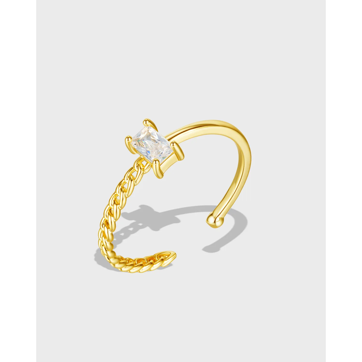 Chain Splicing Rings for Ladies Brass Gold Plated Cubic Zirconia Index Finger Adjustable Open Ring Women