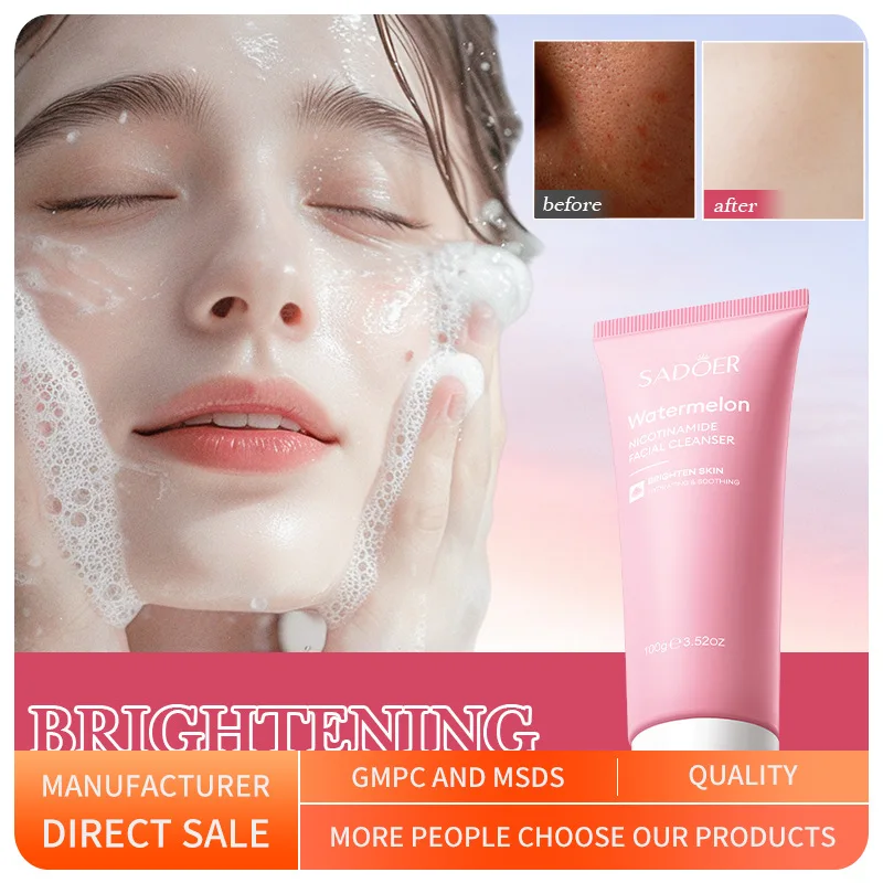 Private Label Organic Natural Anti Acid Cleansing Korean Watermelon Glycerin Face Wash Facial Foam Cleanser