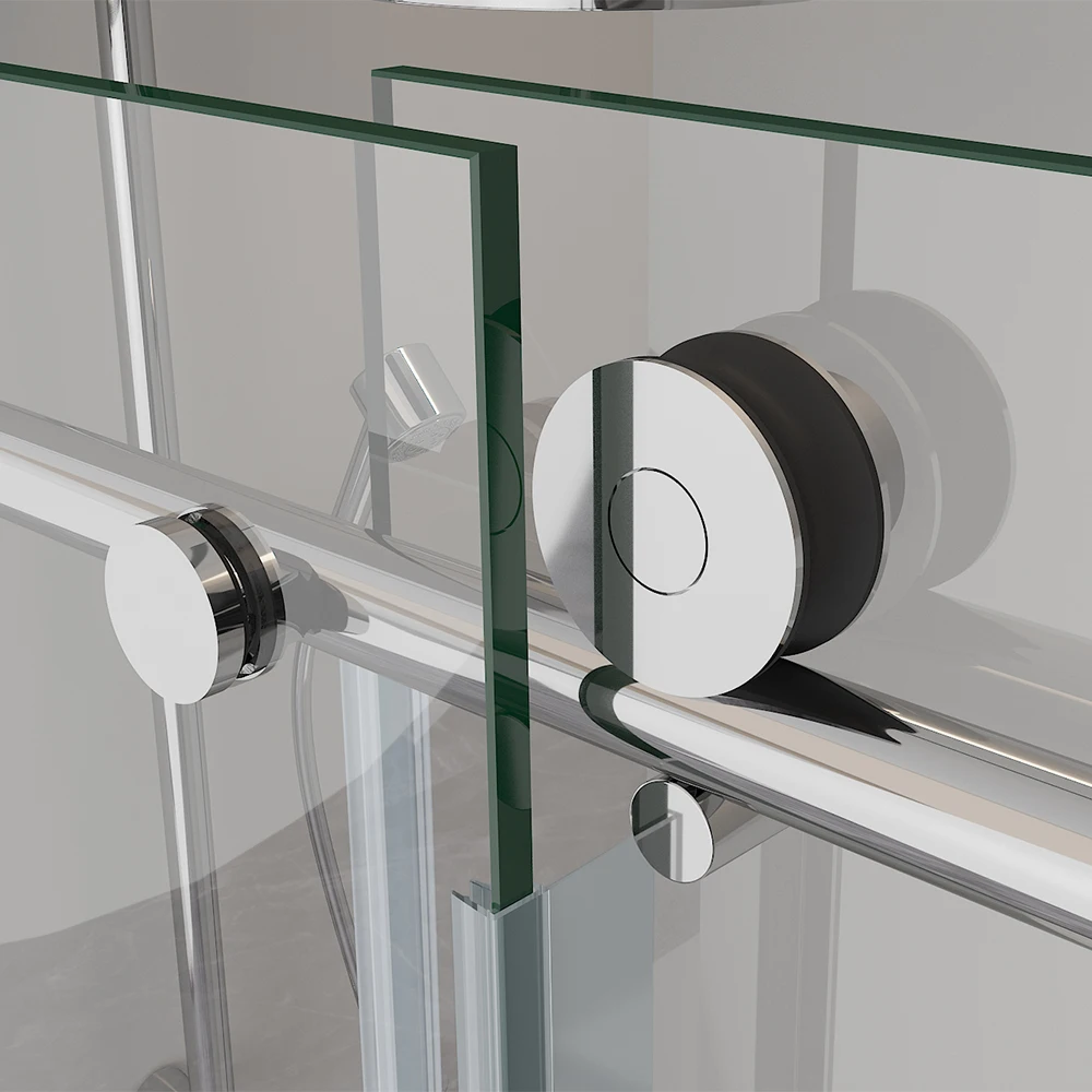 Elegant Barn Door Style Frameless Textured Nano Glass Rolling Double Sliding Shower Enclosure
