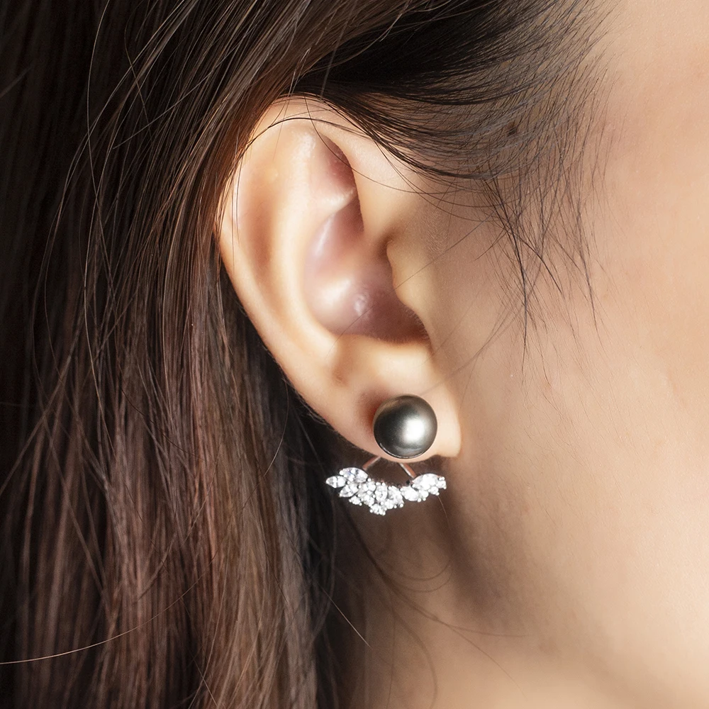 Tahitian Pearl Earrings Accessories Wholesale 925 Silver Earring Jewelry Grey Natural Sea Water Pearl Earrings