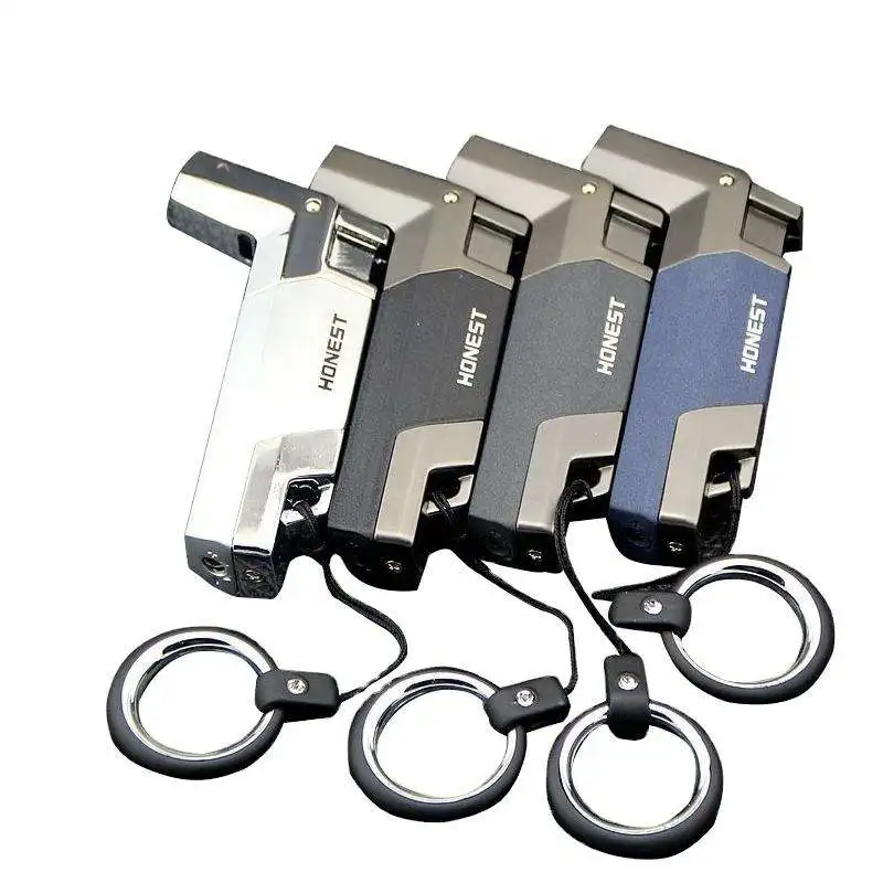 Custom Logo Metal Keychain Lighter Inflatable Cigarette Lighter creative jet flame design butane gas for business gifts