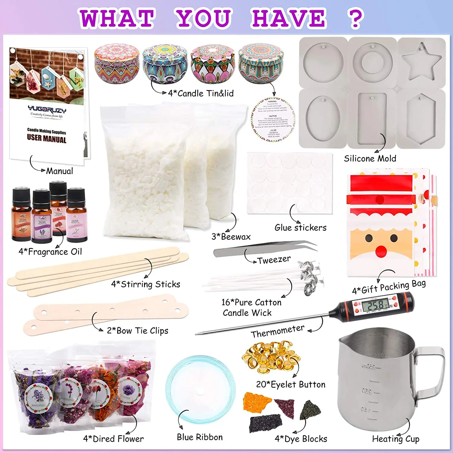 
Candle Making Kit Supplies Soy Candles 3.3LB Beginner Set with Non-Slip Rubber Pad,Heating Cup,Thermometer 