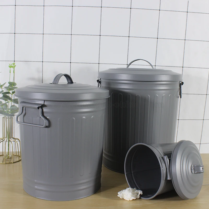 Miniature round Iron Trash Can Sustainable Household Food Waste Compost Canister Bucket
