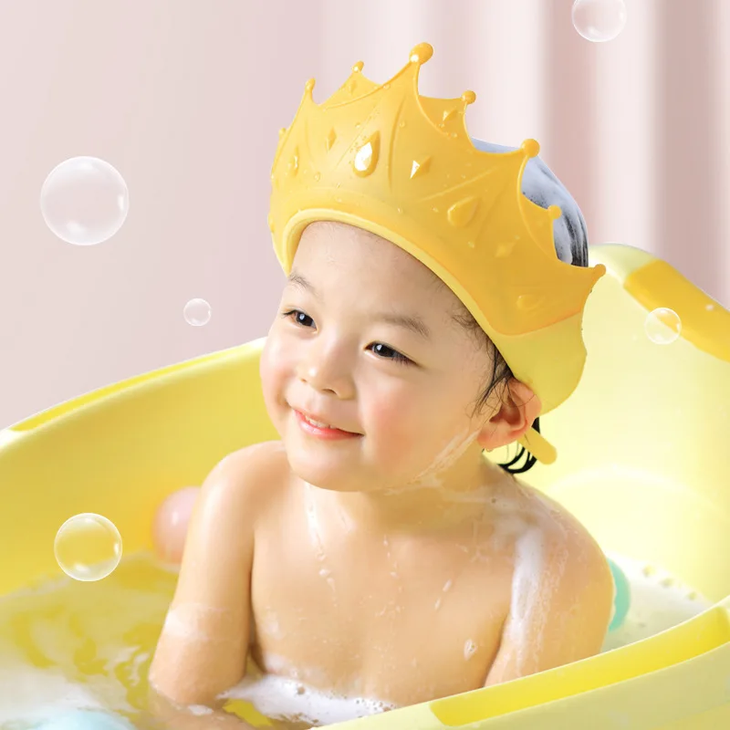 Purorigin Baby Bath Products Adjustable Silicone Children Wash Hair Bathing Protection Hat Crown Shower Cap Baby Bath Cap