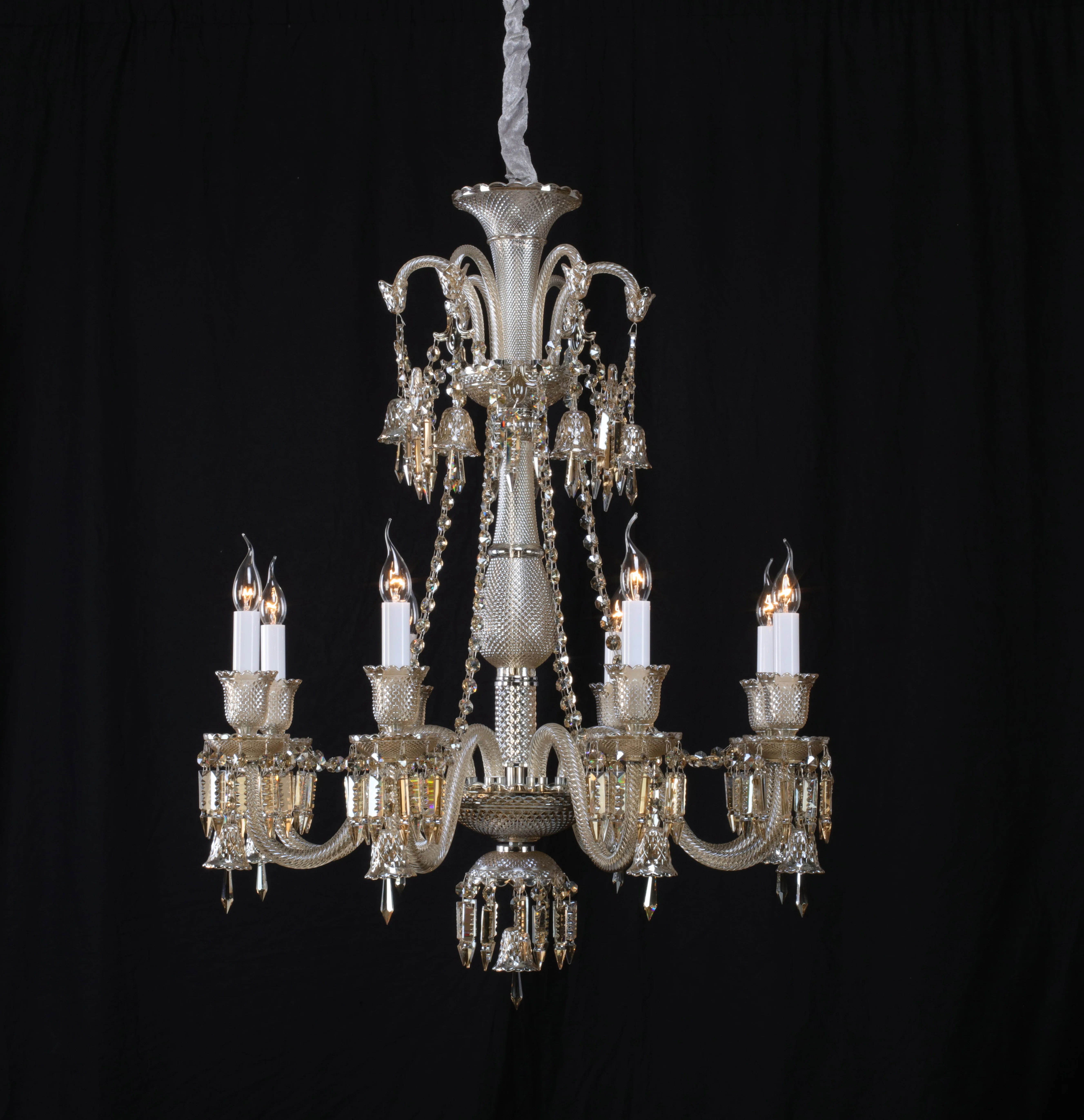 Оптовая Продажа с фабрики, коньяк, настраиваемый цвет, 8 огней, стеклянная подвеска, Хрустальная свеча, люстра