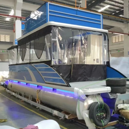 30ft Luxury Double Decker Pontoon Boat Fishing With Electric Luxury Motors& Slide For Sale