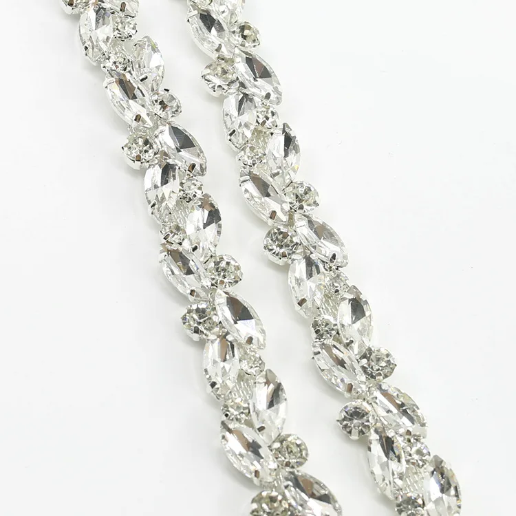 Wonderful design Rhinestone Flower Chain Trim Sew On Horse Eye Crystal Glass Ribbon Applique Trim Sew on Clothes Bag Accessories