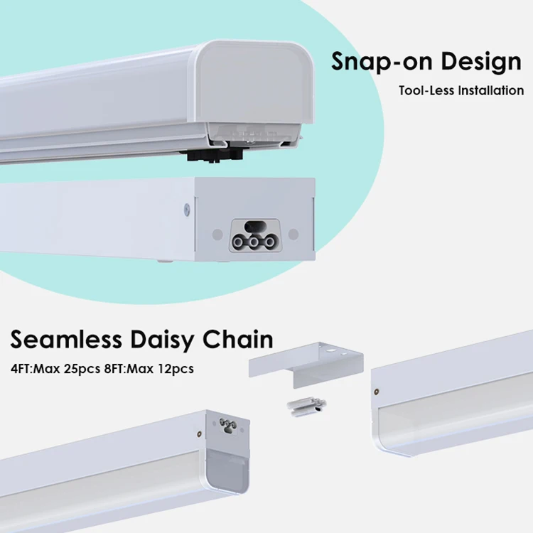 Industrial Commercial Lighting 4cct Dimmable Surface Mounted Aluminum Waterproof  4ft 8ft Hanging Led Linear Light