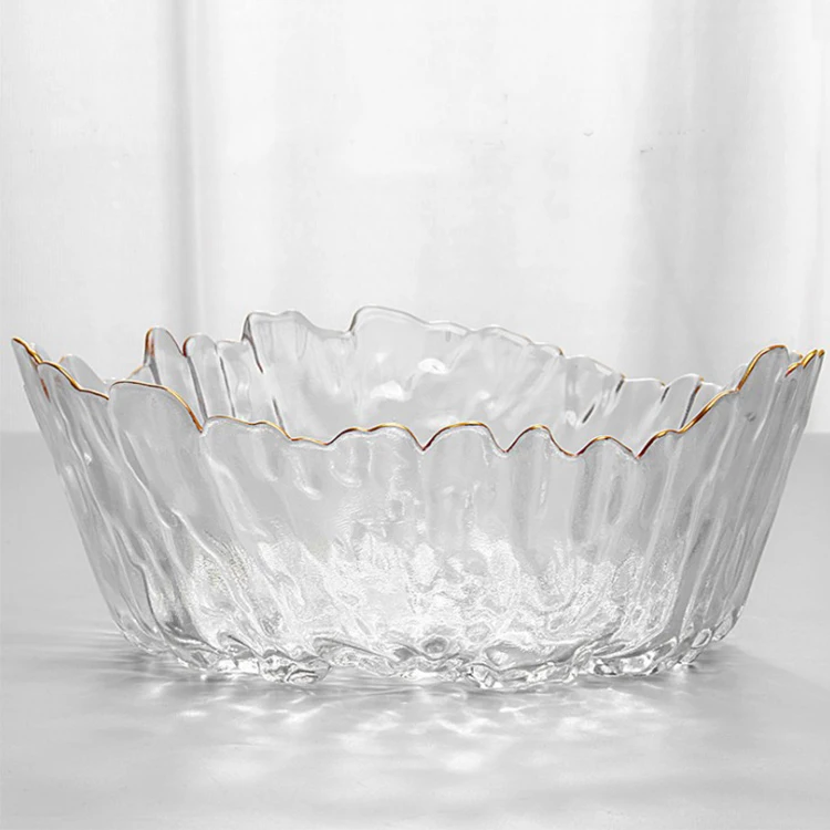 Newest OEM Gold Rim Glass Salad Bowl clear glass salad mixing fruit bowl set