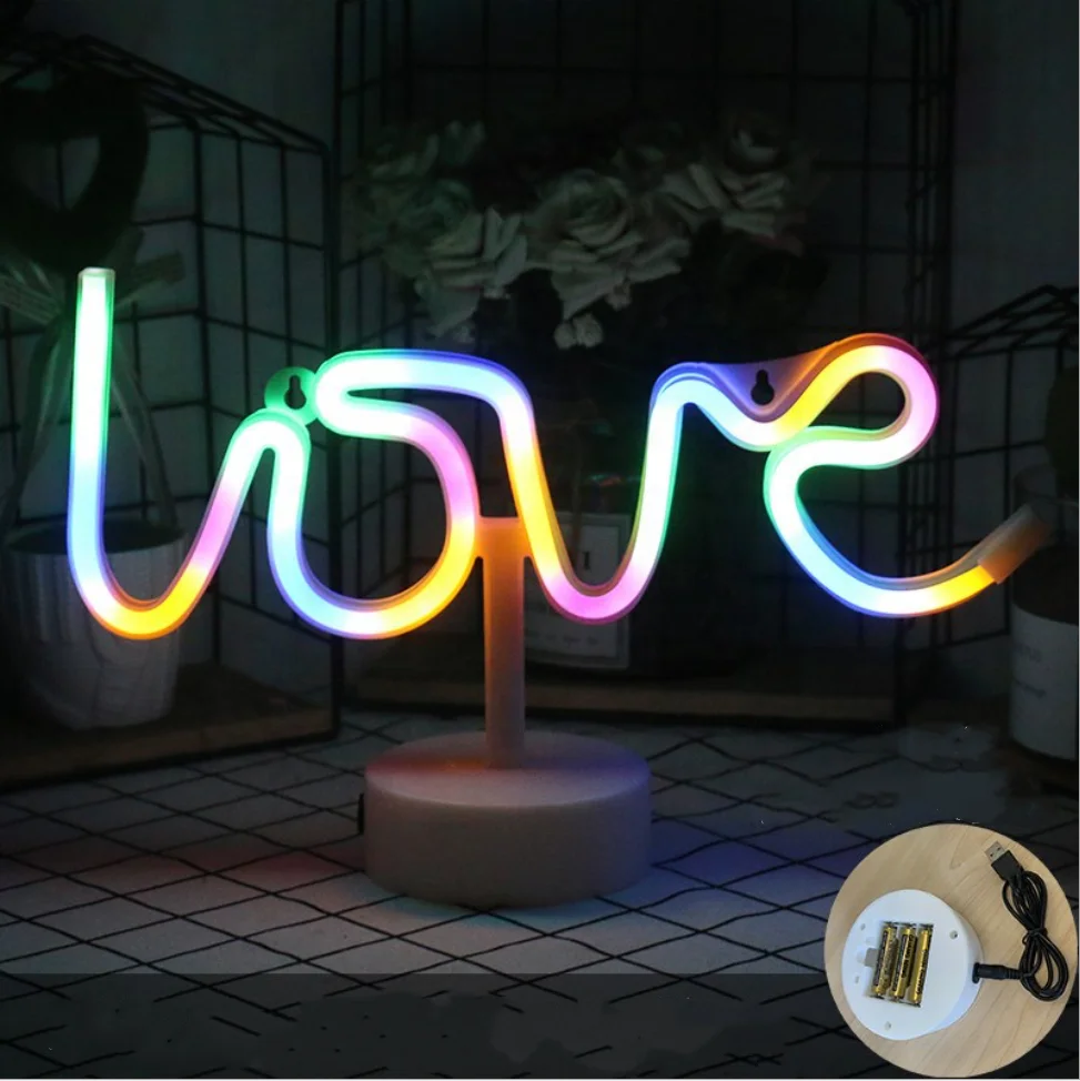 Neon Table Night Light Letter Flex Sign Battery USB Party Kids Room Wedding Gift Decoration LED Love for Bedroom