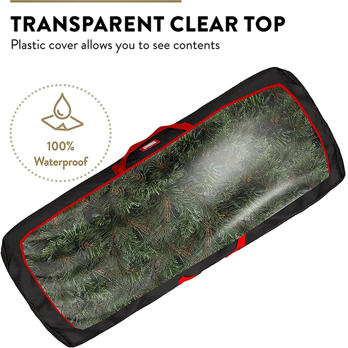 China Supplier Large Christmas Tree Bag Waterproof 600D Oxford Canvas Clear Window Christmas Tree Storage Bag