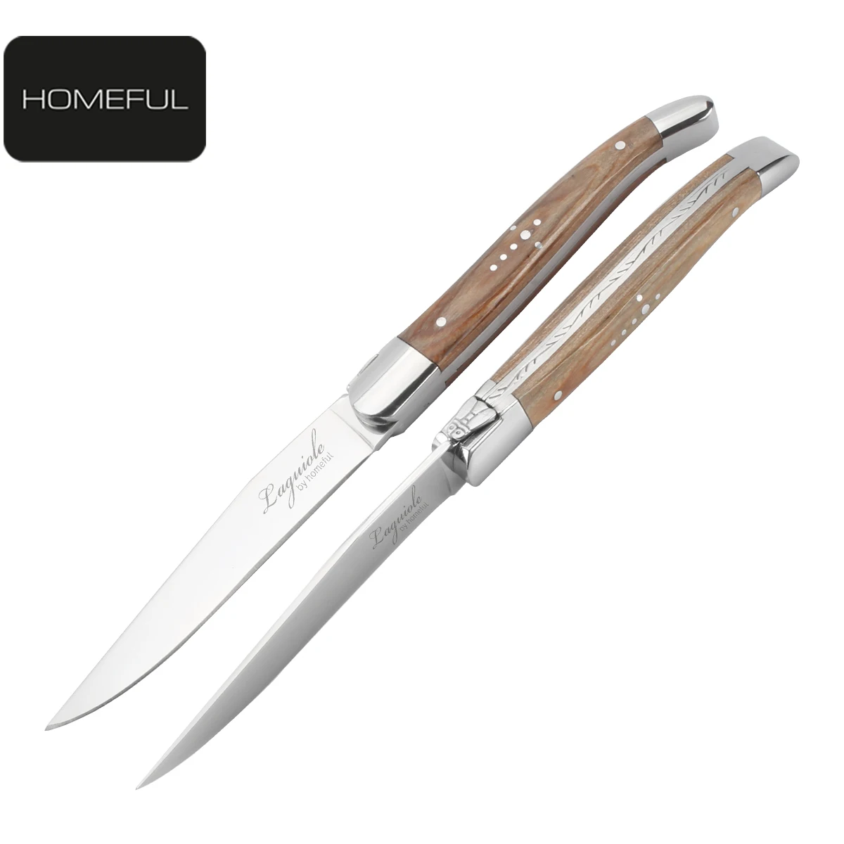 Laguiole Luxury Steak Knife with Cross Pin Rose Wood Handle Stainless Steel Flatware for Kitchen or Gifts