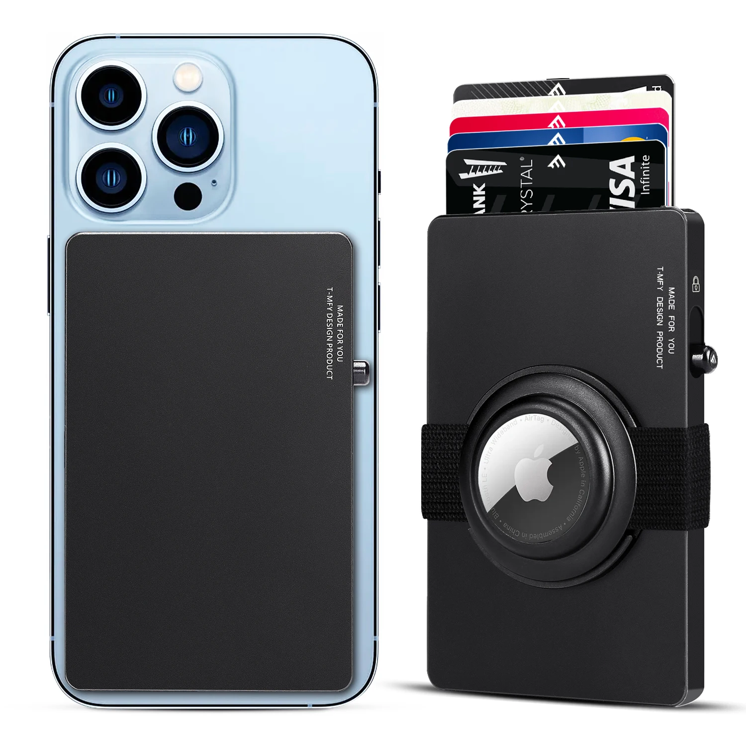 T-MFY Custom Logo Multiple Combination Functions All-Aluminum Pop Up Slide Rfid Slim Card Holder Airtag  Wallet