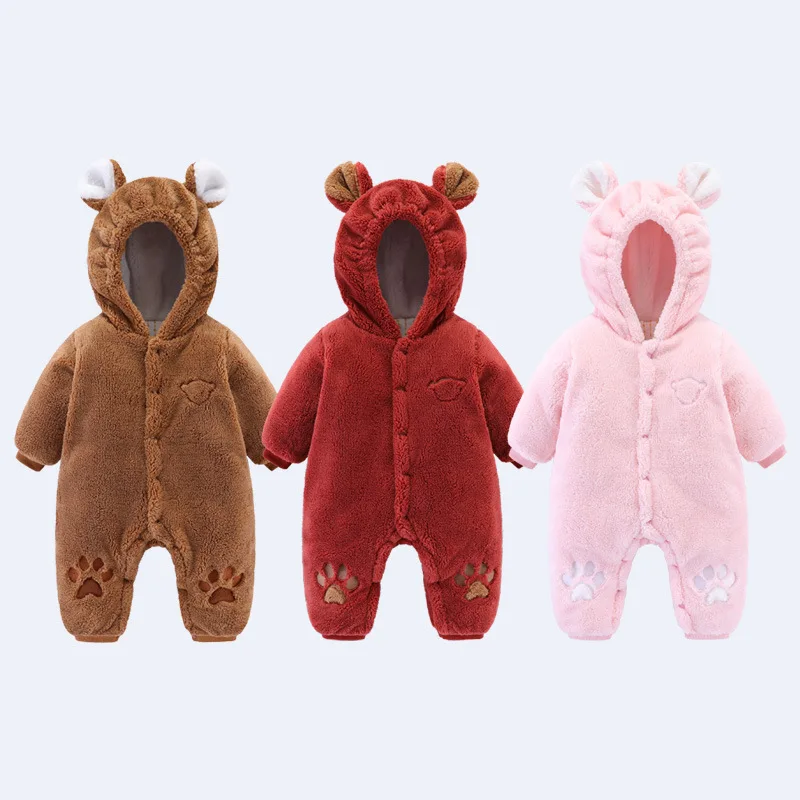 Infant Clothes Newborn Baby Romper Animal Baby Girl Bear Ear Outwear Hooded Romper Winter Warm Soft Baby Jumpsuit