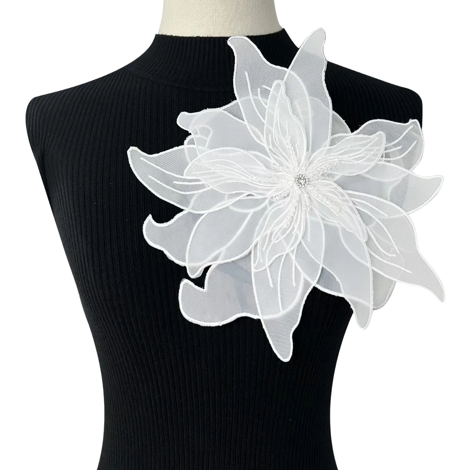 SHANGJIN Fashion luxury large organza flowers 3d flower trim organza for ladies clothes