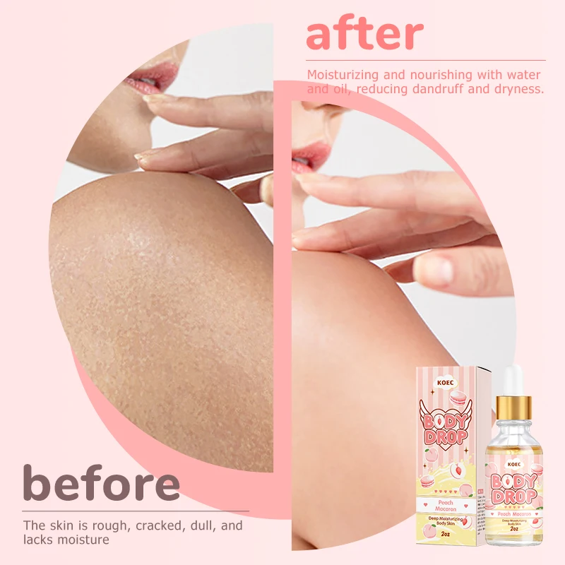 KOEC Peach Macaron Body Oil Wholesale Moisturizing 100%Natural Scent Essential Oil for Face&Body Nourishing Donut 2oz Body Juice