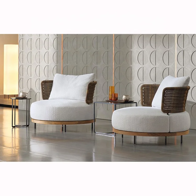 European outdoor wicker rattan chair modern style teak wood chair patio Lounge garden sofa set