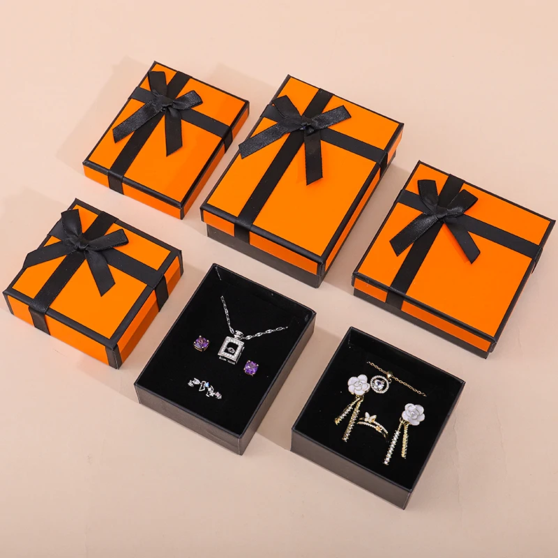 Han Hong custom luxury orange black cardboard box Custom logo jewelry box Necklace earrings ring set jewelry box