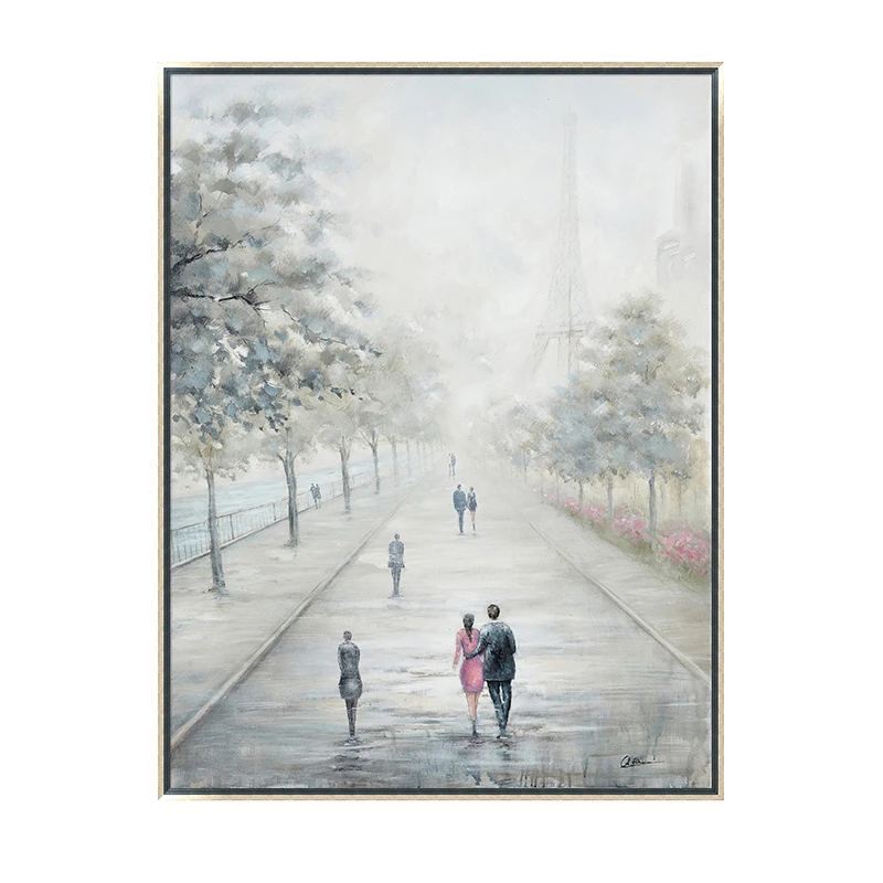 
Perfect Quality Hand-made painting Foggy Walking People along Seine River Copywrites Reserved for Living Room 