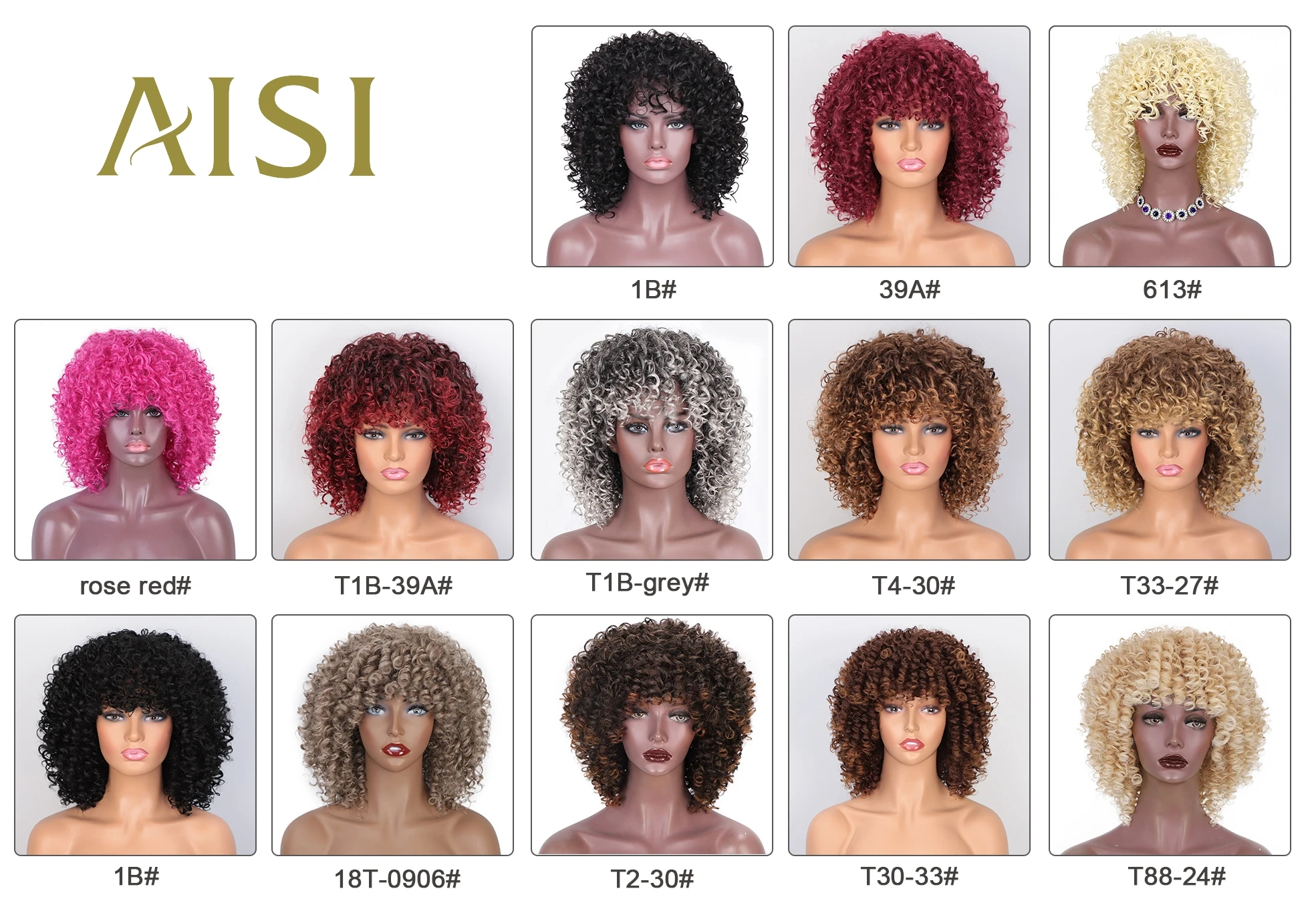 Aisi Hair Afro Cheap Synthetic Heat Resistant Wig Short Kinky Curly Glueless Black Mixed Red Color Wigs With Bangs