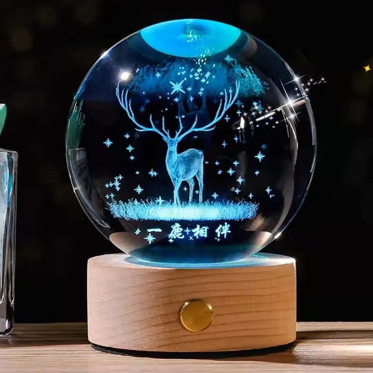 6cm 8cm 3D Crystal Ball Crystal Moon Planet Night Light Galaxy Crystal Ball Table Lamp With Full Colors Charging Touch Base