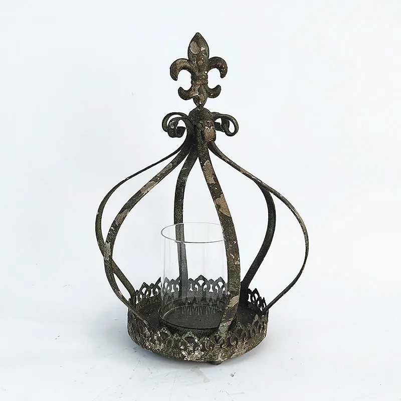 Creative luxury crown shape candlestick gold metal rustic candle holders table Crown metal hanging candle holder