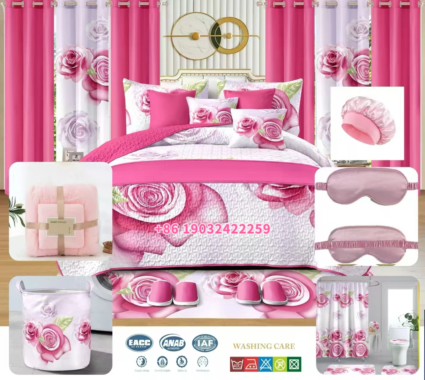 King Size 30pcs Bedspread with Curtains Fitted Bed Sheet Sets Bedroom Sets Sheets Bedding Set 30 Pieces Shower Curtain