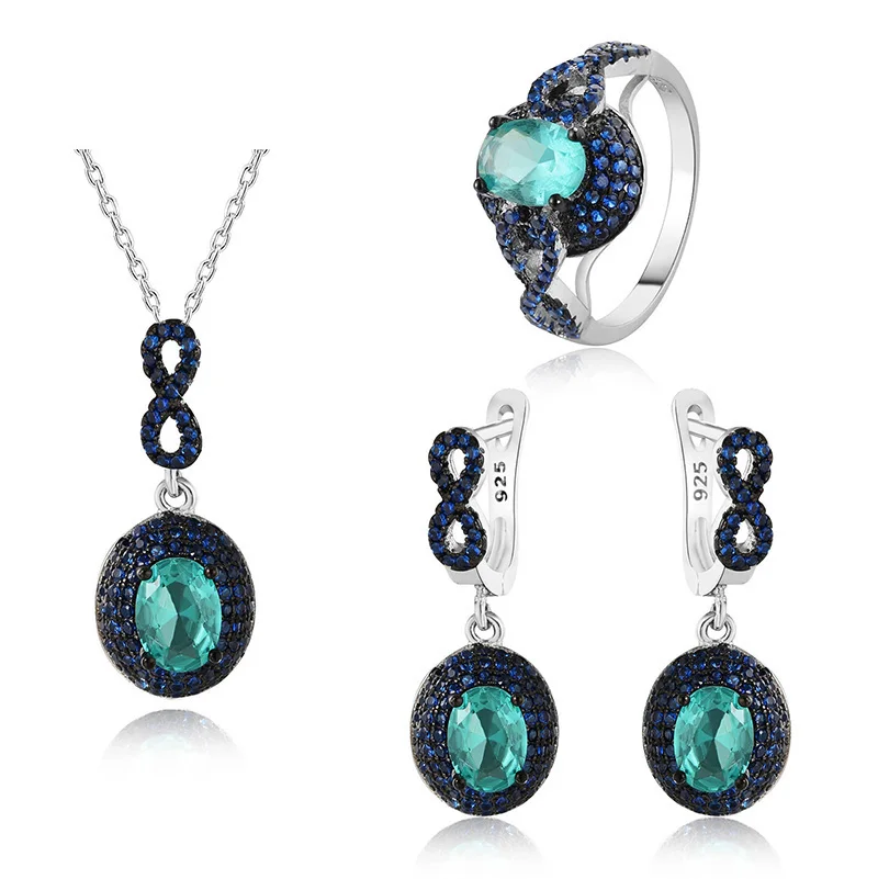 Deluxe emerald crystal wholesale 925 silver new model fashion jewelry set