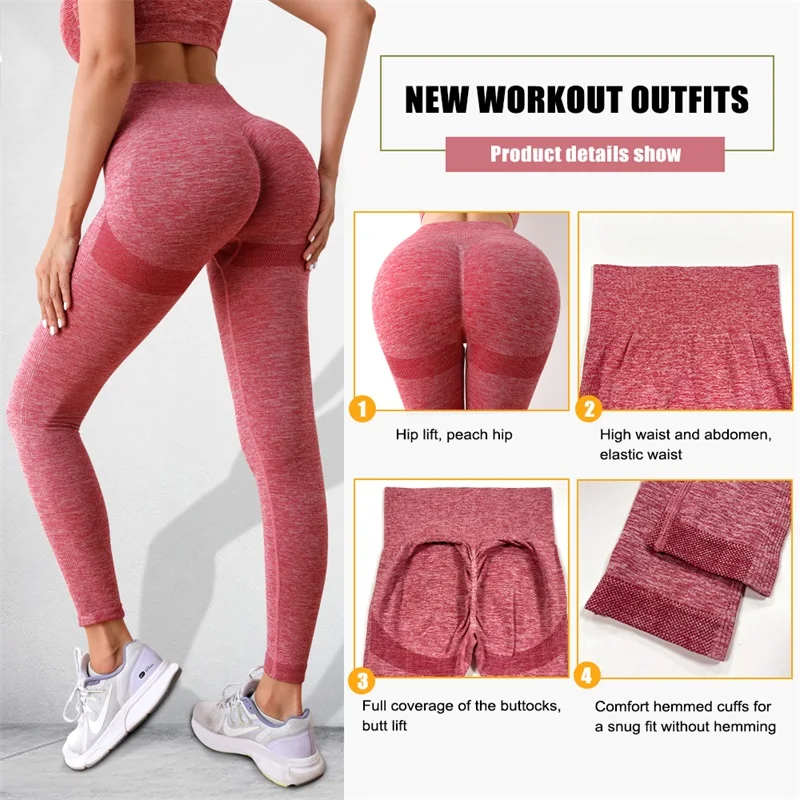 Wholesale Scrunch Women Push Up Sports Pant Workout Seamless Butt Lift Tight Trouser Fitness Gym High Waist Yoga Leggings Set
