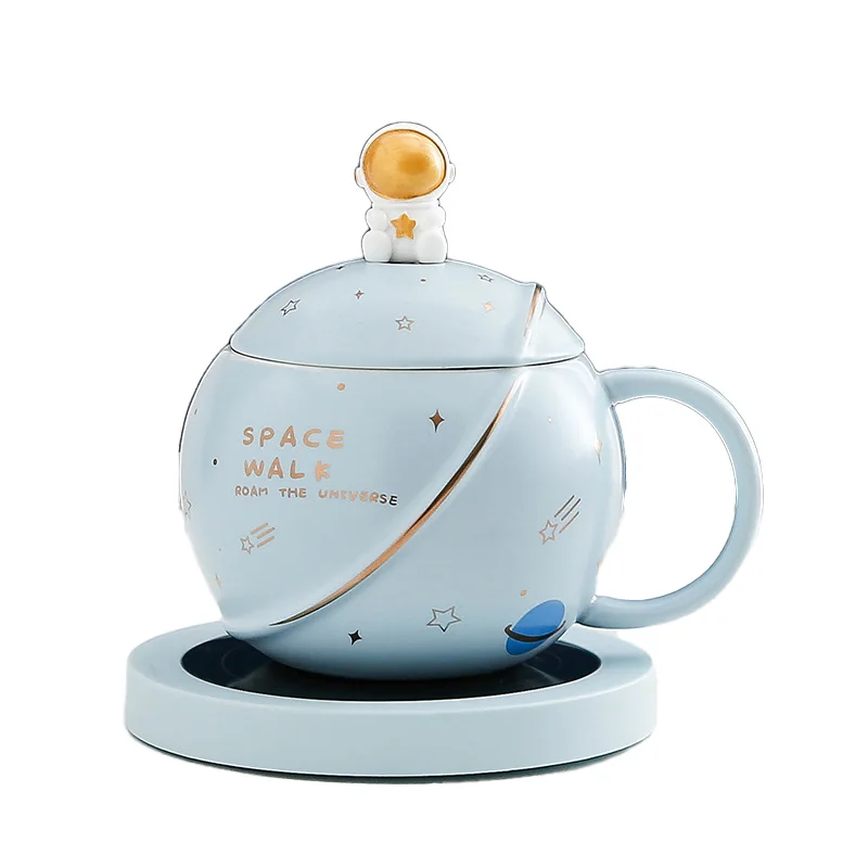 Holiday Festive Gift Creative Cute Tea Milk coffee Cup Astronaut couple Mug Ceramic cups with lids scoop