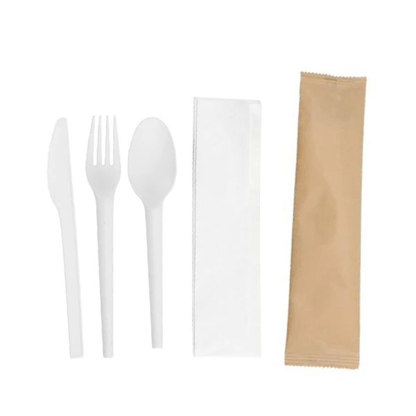 100% Biodegradable Eco Friendly Utensil Compostable PLA Cutlery Set 3-in-1 Knife Fork Spoon
