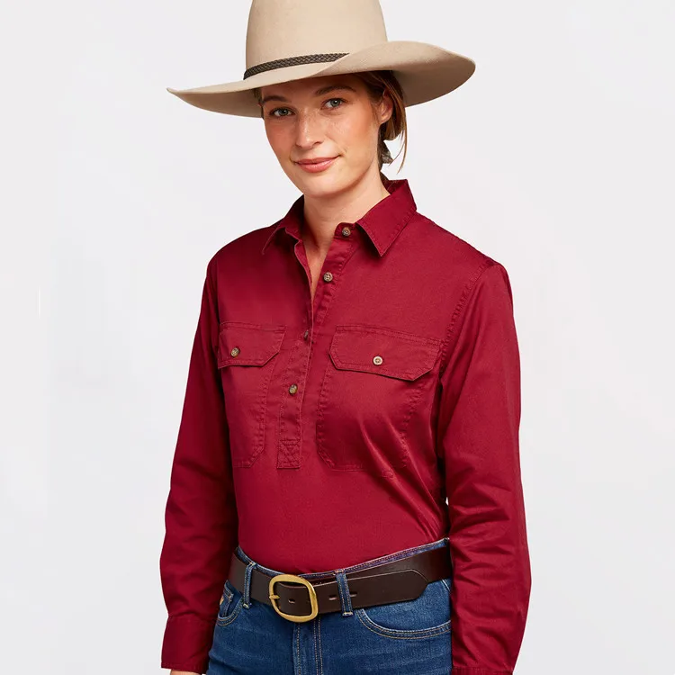 Work Wear Long Sleeve Shirts Australian Fashion Style Lady Western Country Cotton Twill Workwear Shirt
