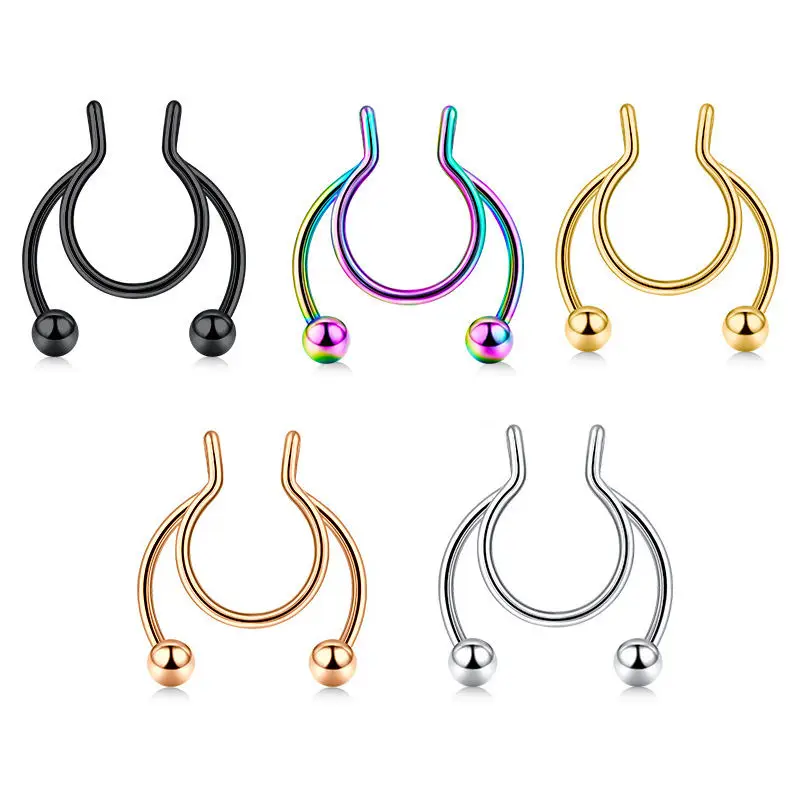 Women Fake Piercing Nose Ring Hoop Septum Non Piercing Nose Clip Rock Hiphoop Stainless Steel Magnet Fashion Punk Body Jewelry