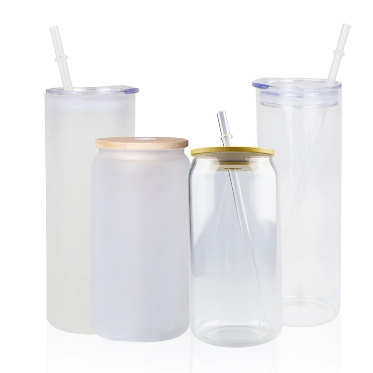 High quality sublimation 12oz 12 oz 16oz 25oz blanks ounce can shaped rainbow drinking frosted glass tumbler with straw