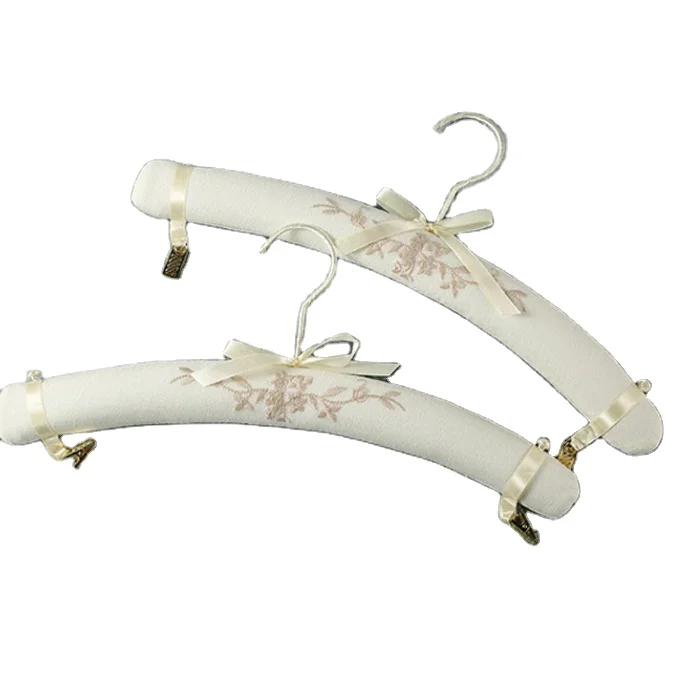 White customized embroidery fabric hanger satin clothes hangers