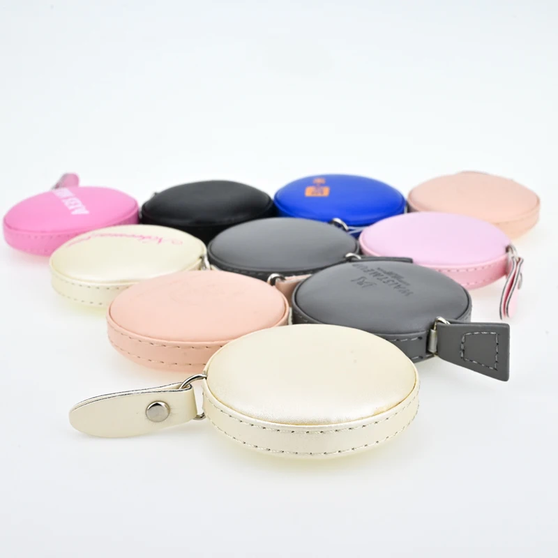 Mini gift for promotion pocket measuring tape with keychain custom logo leather measuring tape