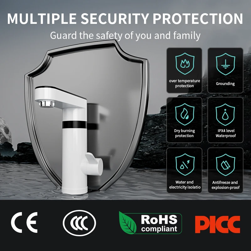 Fudeer 3000W Electric Water Heater Kitchen Faucet Tankless Water Heater Tap Flowing Electric Faucet Shower Temperature Display